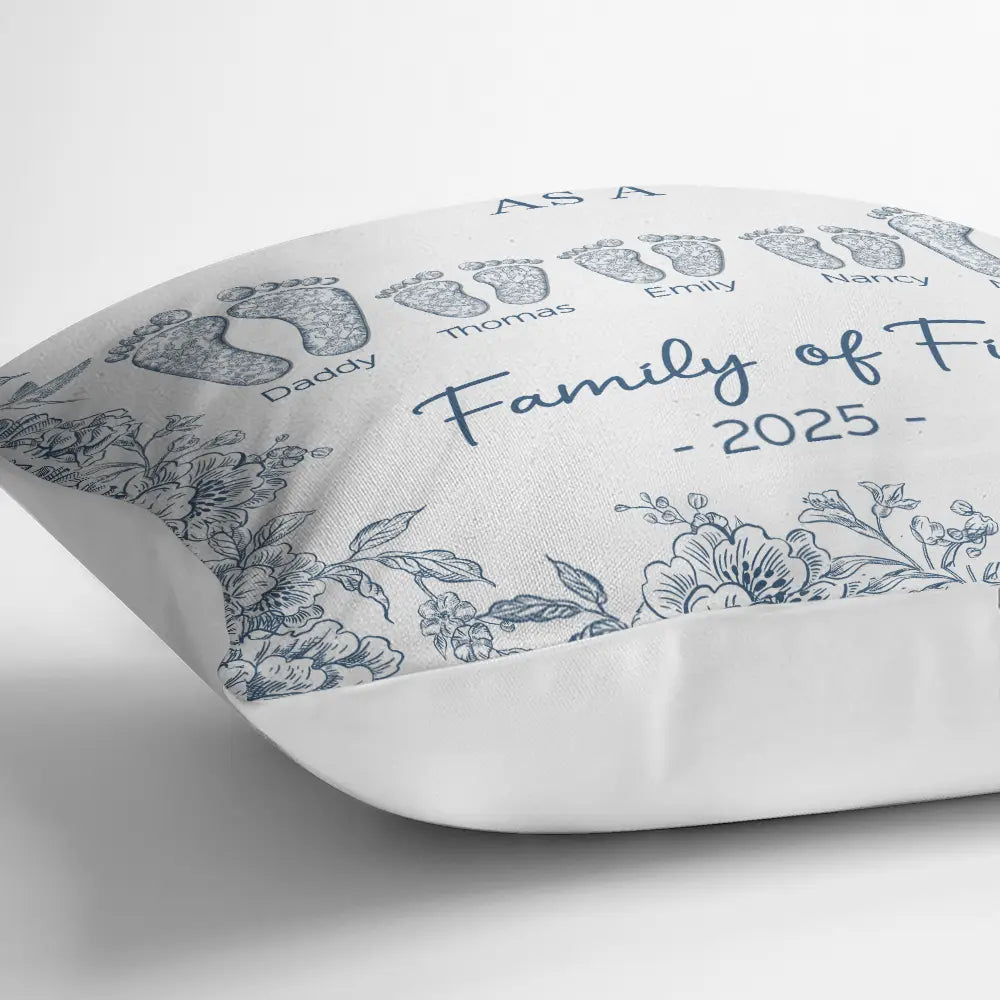 Christmas,Family,Dog Lovers,Cat Lovers,Pet Lovers,Parents,Happy - First Christmas As A Family Of Four Toile Footprints - Personalized Pillow