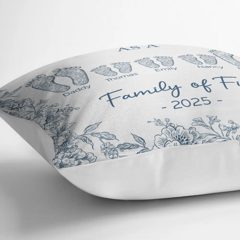 Christmas,Family,Dog Lovers,Cat Lovers,Pet Lovers,Parents,Happy - First Christmas As A Family Of Four Toile Footprints - Personalized Pillow
