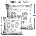 Christmas,Family,Dog Lovers,Cat Lovers,Pet Lovers,Parents,Happy - First Christmas As A Family Of Four Toile Footprints - Personalized Pillow