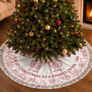 Gift For Wife,Christmas,Indoor Decor,Gift For Couples,Icon,Happy - First Christmas As A Family Of Four Toile Footprints - Personalized Tree Skirt