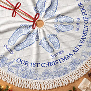 Gift For Wife,Christmas,Indoor Decor,Gift For Couples,Icon,Happy - First Christmas As A Family Of Four Toile Footprints - Personalized Tree Skirt