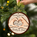 Love,Family,Christmas - First Christmas As A Family Of Three - Personalized 2-Layered Wooden Ornament