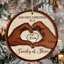 Love,Family,Christmas - First Christmas As A Family Of Three - Personalized 2-Layered Wooden Ornament