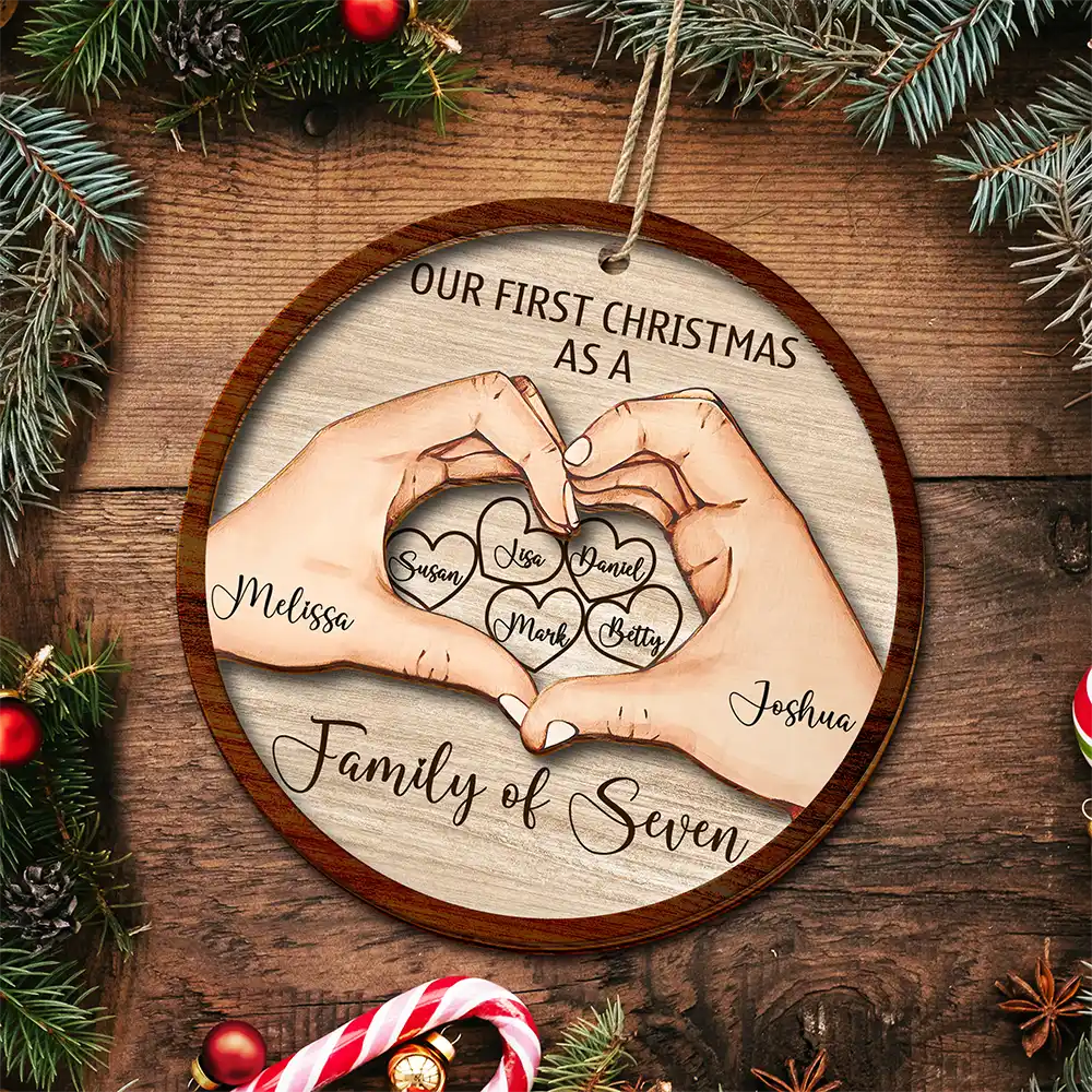 Love,Family,Christmas - First Christmas As A Family Of Three - Personalized 2-Layered Wooden Ornament