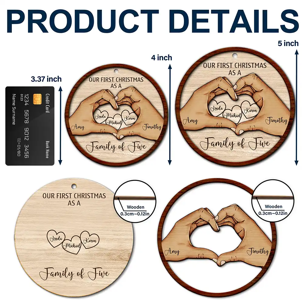Love,Family,Christmas - First Christmas As A Family Of Three - Personalized 2-Layered Wooden Ornament