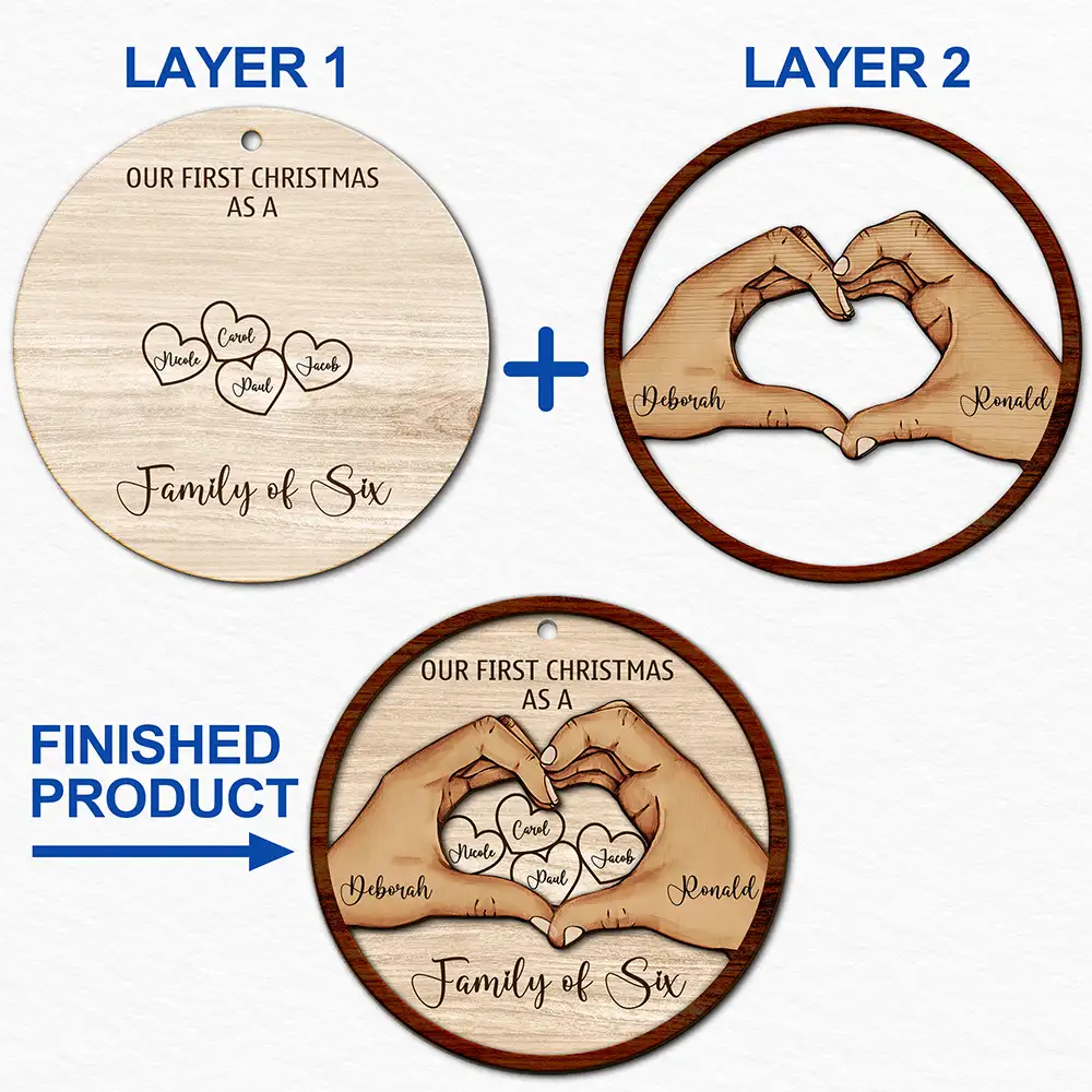 Love,Family,Christmas - First Christmas As A Family Of Three - Personalized 2-Layered Wooden Ornament