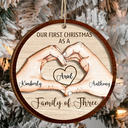 Love,Family,Christmas - First Christmas As A Family Of Three - Personalized 2-Layered Wooden Ornament