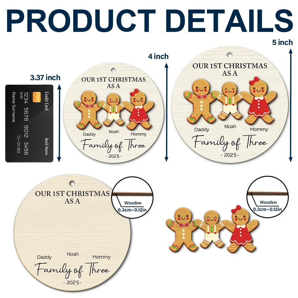 Premier Noël en famille de trois personnes - Décoration en bois personnalisée à deux couches 
