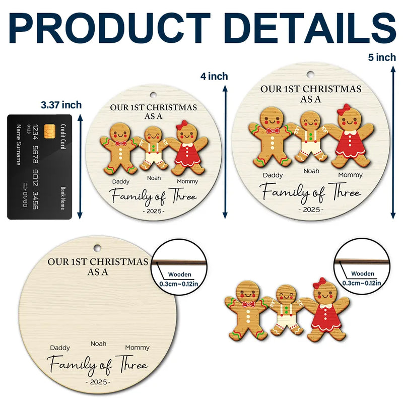 Premier Noël en famille de trois personnes - Décoration en bois personnalisée à deux couches 