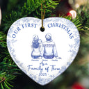 Christmas, Family, Dog Lovers, Cat Lovers, Pet Lovers, Parents, Happy, New Dad, New baby, New Mom - First Christmas As A Family Of Three New Parents Toile - Personalized Heart Ceramic Ornament