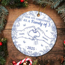 Christmas,Family,Parents,Happy,New Dad,New baby,New Mom - First Christmas As A Family Of Three Toile Hand - Personalized Circle Ceramic Ornament