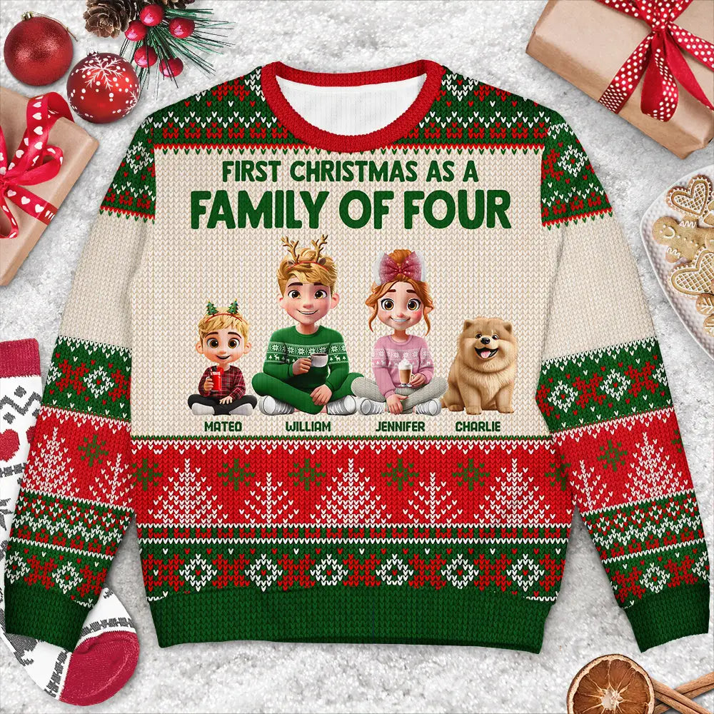 Christmas,Family,New baby,Happy - First Christmas As Family - Personalized Unisex Ugly Sweater