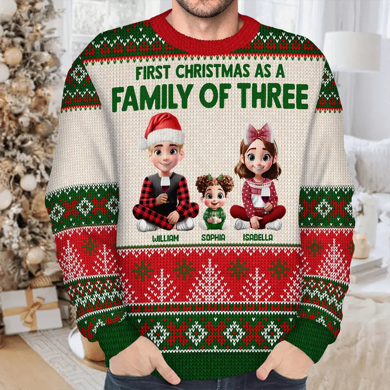 Christmas,Family,New baby,Happy - First Christmas As Family - Personalized Unisex Ugly Sweater
