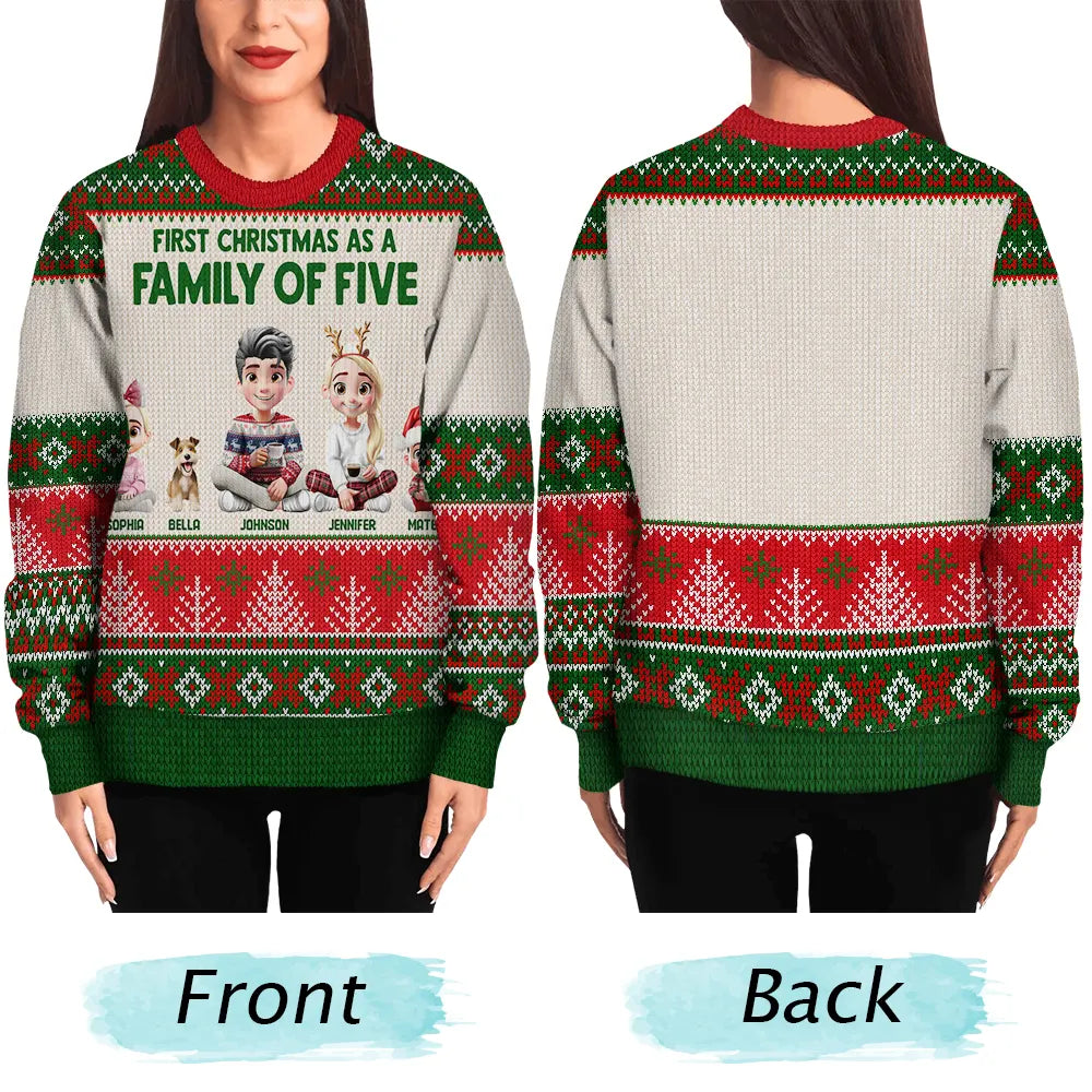Christmas,Family,New baby,Happy - First Christmas As Family - Personalized Unisex Ugly Sweater