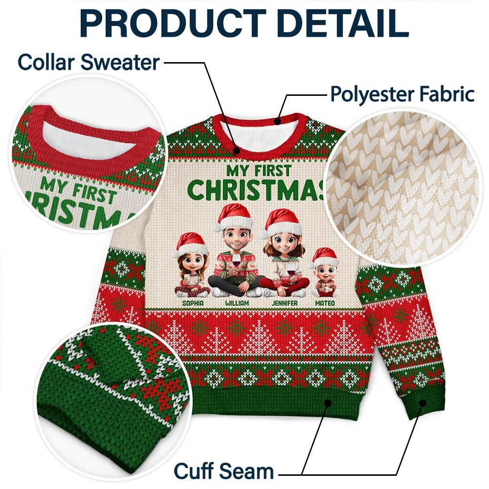 Christmas,Family,New baby,Happy - First Christmas As Family - Personalized Unisex Ugly Sweater
