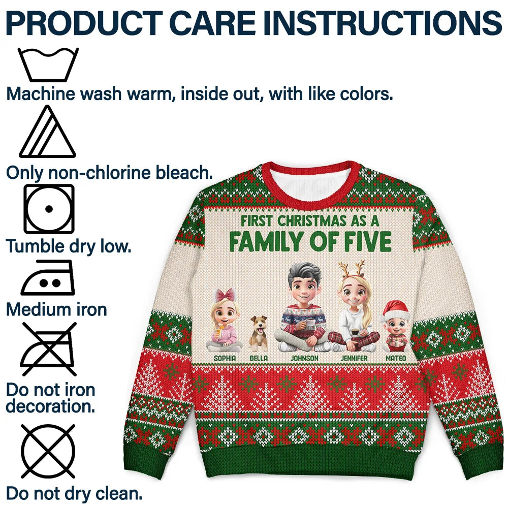 Christmas,Family,New baby,Happy - First Christmas As Family - Personalized Unisex Ugly Sweater