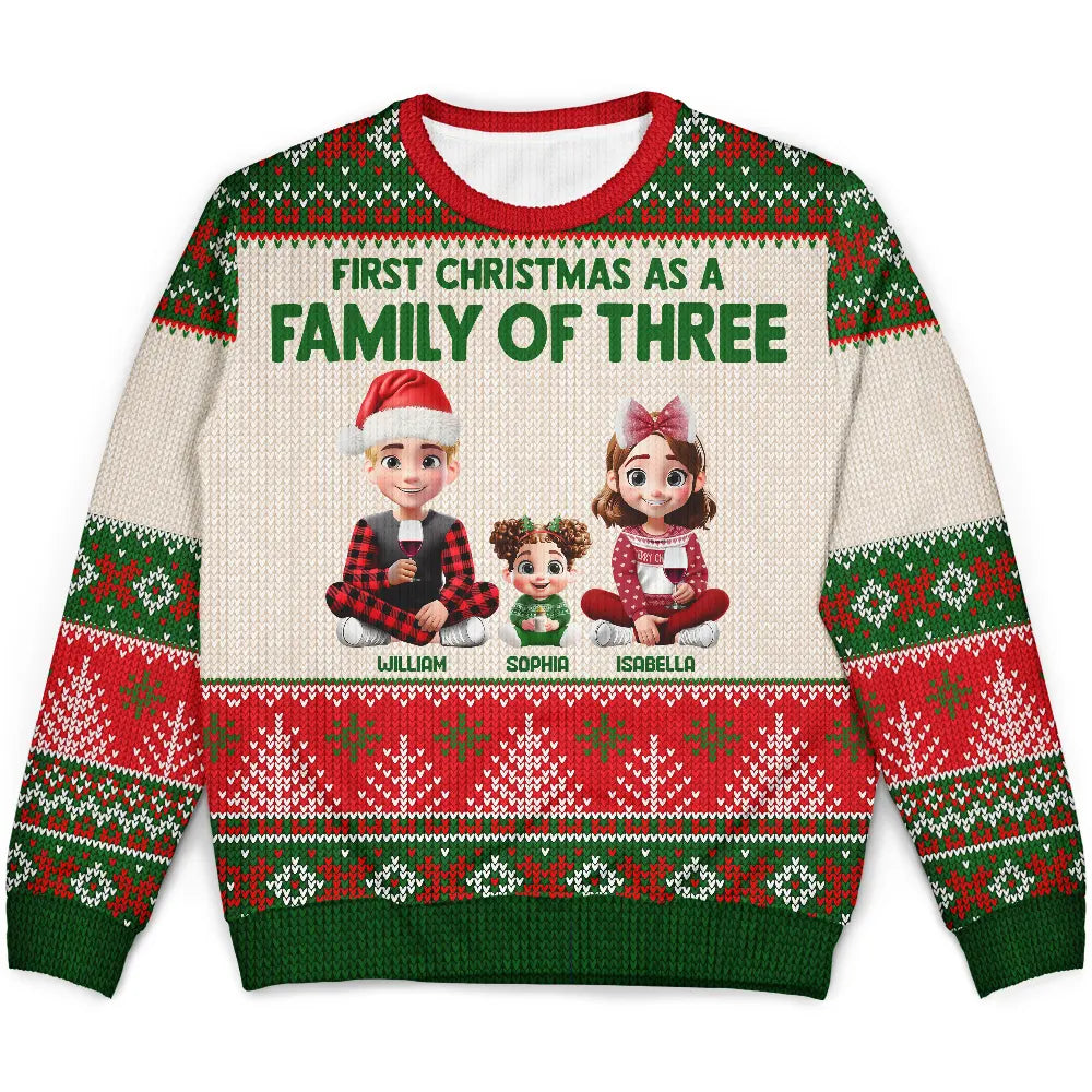 Christmas,Family,New baby,Happy - First Christmas As Family - Personalized Unisex Ugly Sweater