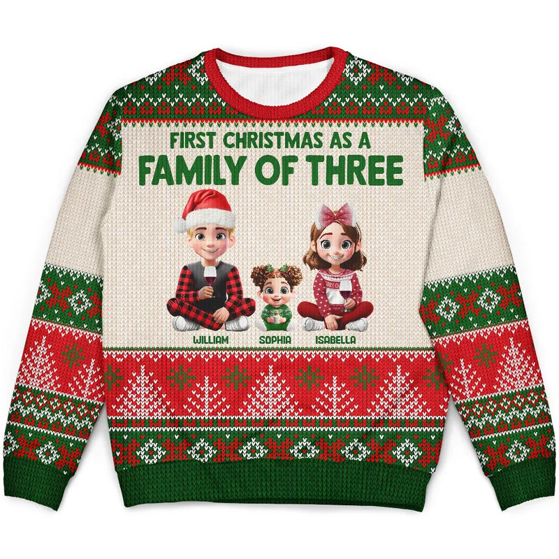 Christmas,Family,New baby,Happy - First Christmas As Family - Personalized Unisex Ugly Sweater