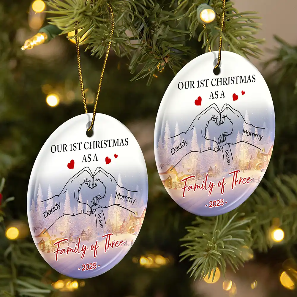 Love,Family,Christmas - First Christmas As Family As - Personalized Circle Ceramic Ornament