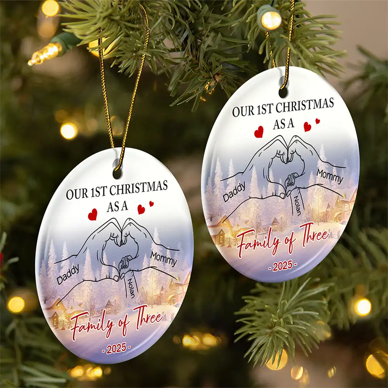 Love,Family,Christmas - First Christmas As Family As - Personalized Circle Ceramic Ornament