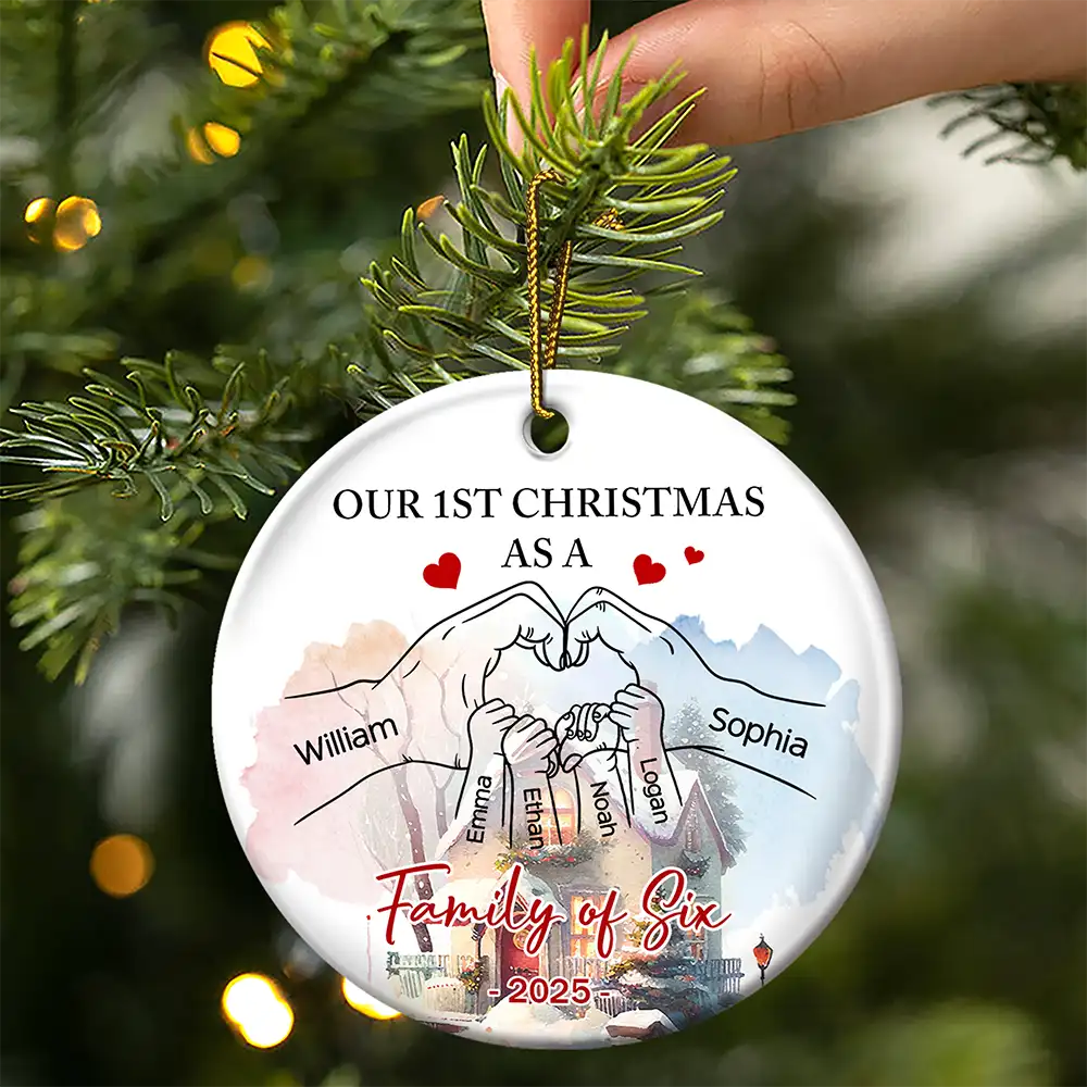 Love,Family,Christmas - First Christmas As Family As - Personalized Circle Ceramic Ornament