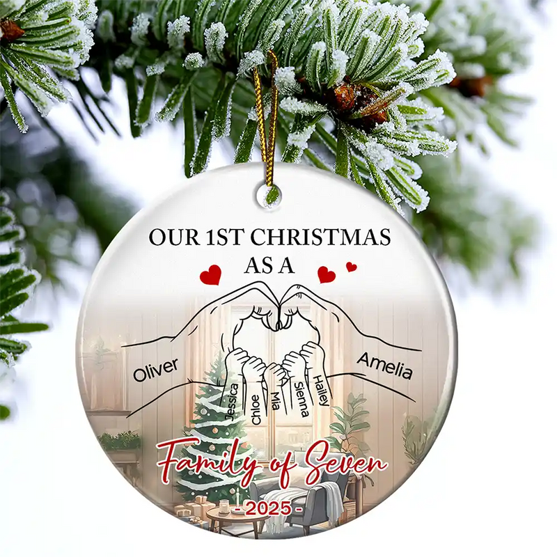 Love,Family,Christmas - First Christmas As Family As - Personalized Circle Ceramic Ornament