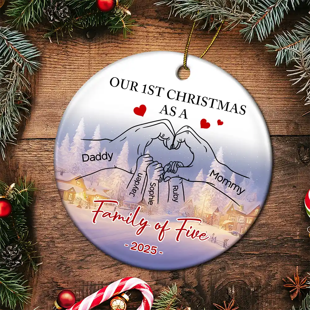 Love,Family,Christmas - First Christmas As Family As - Personalized Circle Ceramic Ornament