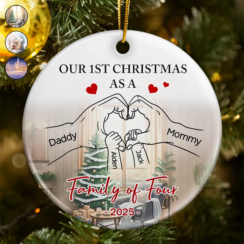 Love,Family,Christmas - First Christmas As Family As - Personalized Circle Ceramic Ornament
