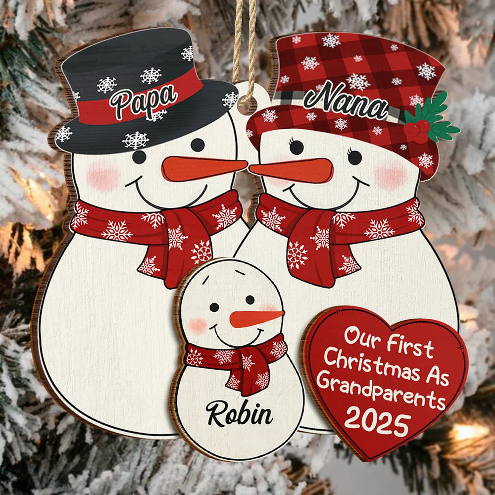 Christmas,Happy,Gift For Grandparents,Parents,Gift For Grandpa,Gift For Grandma - First Christmas As Grandparents Snowman - Personalized 2-Layered Wooden Ornament