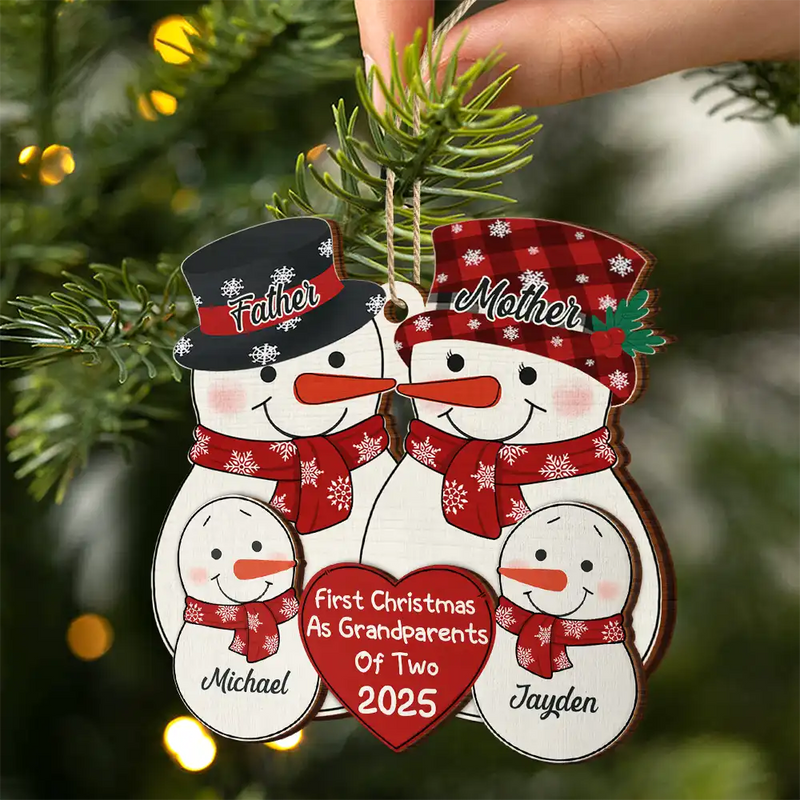 Christmas,Happy,Gift For Grandparents,Parents,Gift For Grandpa,Gift For Grandma - First Christmas As Grandparents Snowman - Personalized 2-Layered Wooden Ornament