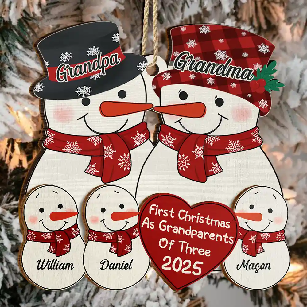 Christmas,Happy,Gift For Grandparents,Parents,Gift For Grandpa,Gift For Grandma - First Christmas As Grandparents Snowman - Personalized 2-Layered Wooden Ornament