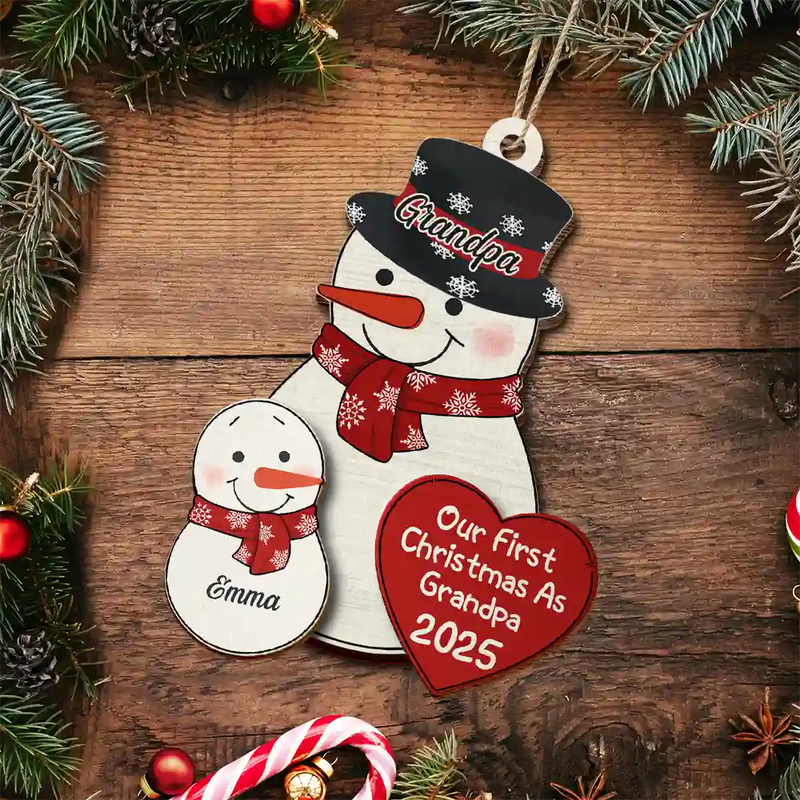 Christmas,Happy,Gift For Grandparents,Parents,Gift For Grandpa,Gift For Grandma - First Christmas As Grandparents Snowman - Personalized 2-Layered Wooden Ornament