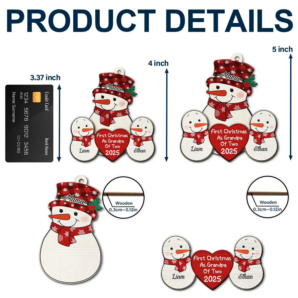 Christmas,Happy,Gift For Grandparents,Parents,Gift For Grandpa,Gift For Grandma - First Christmas As Grandparents Snowman - Personalized 2-Layered Wooden Ornament