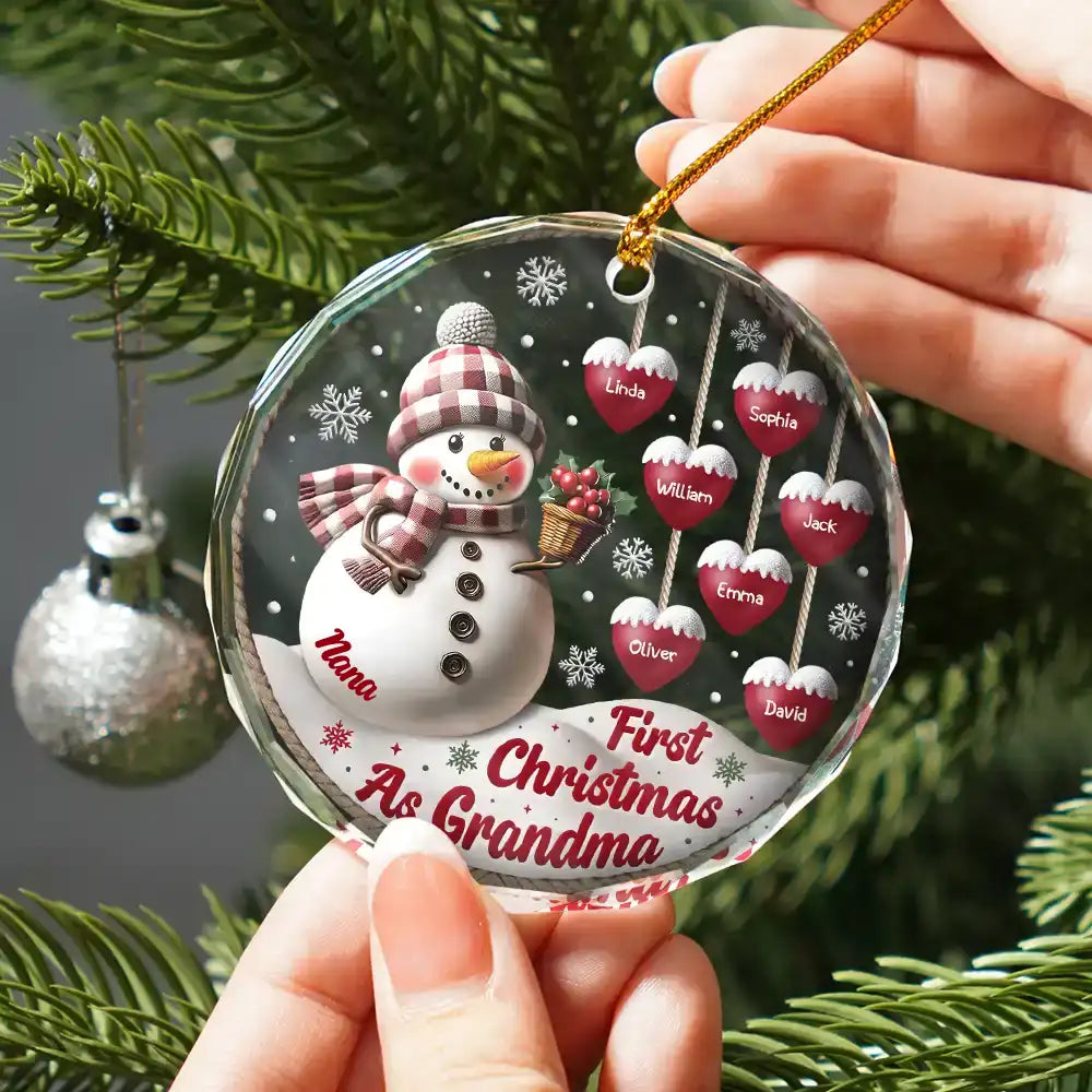 Happy,Gift For Grandma,Gift For Grandpa,Gift For Grandparents,Christmas - First Christmas As Grandparents Snowman - Personalized Circle Glass Ornament