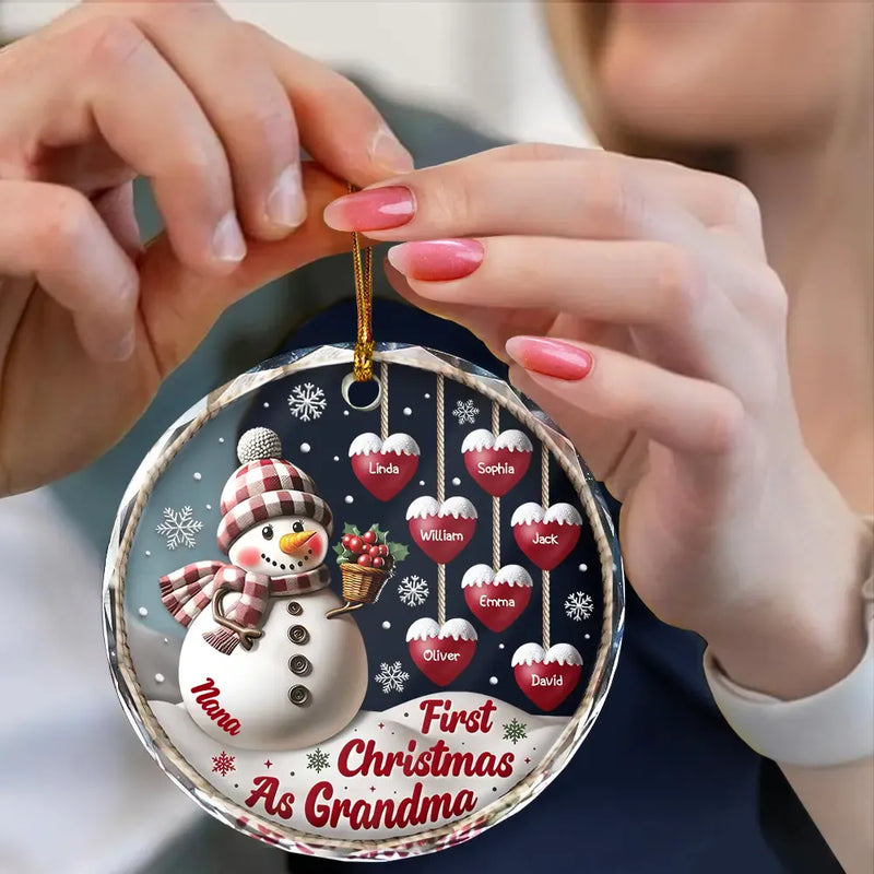 Happy,Gift For Grandma,Gift For Grandpa,Gift For Grandparents,Christmas - First Christmas As Grandparents Snowman - Personalized Circle Glass Ornament