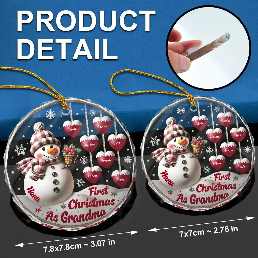 Happy,Gift For Grandma,Gift For Grandpa,Gift For Grandparents,Christmas - First Christmas As Grandparents Snowman - Personalized Circle Glass Ornament