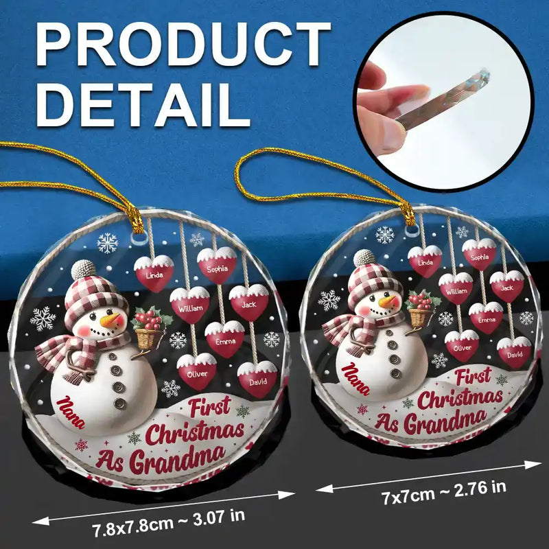 Happy,Gift For Grandma,Gift For Grandpa,Gift For Grandparents,Christmas - First Christmas As Grandparents Snowman - Personalized Circle Glass Ornament