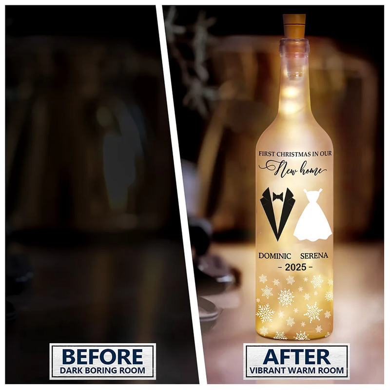 Gift For Couples, Gift For Husband, Gift For Wife, Gift For Boyfriend, Gift For Girlfriend, Funny - First Christmas As Married - Personalized Bottle Light