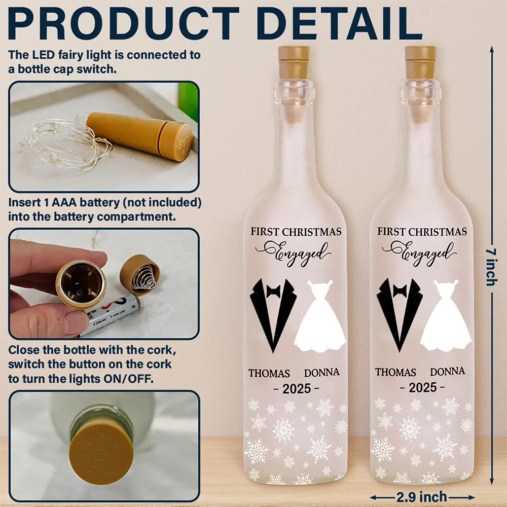 Gift For Couples, Gift For Husband, Gift For Wife, Gift For Boyfriend, Gift For Girlfriend, Funny - First Christmas As Married - Personalized Bottle Light