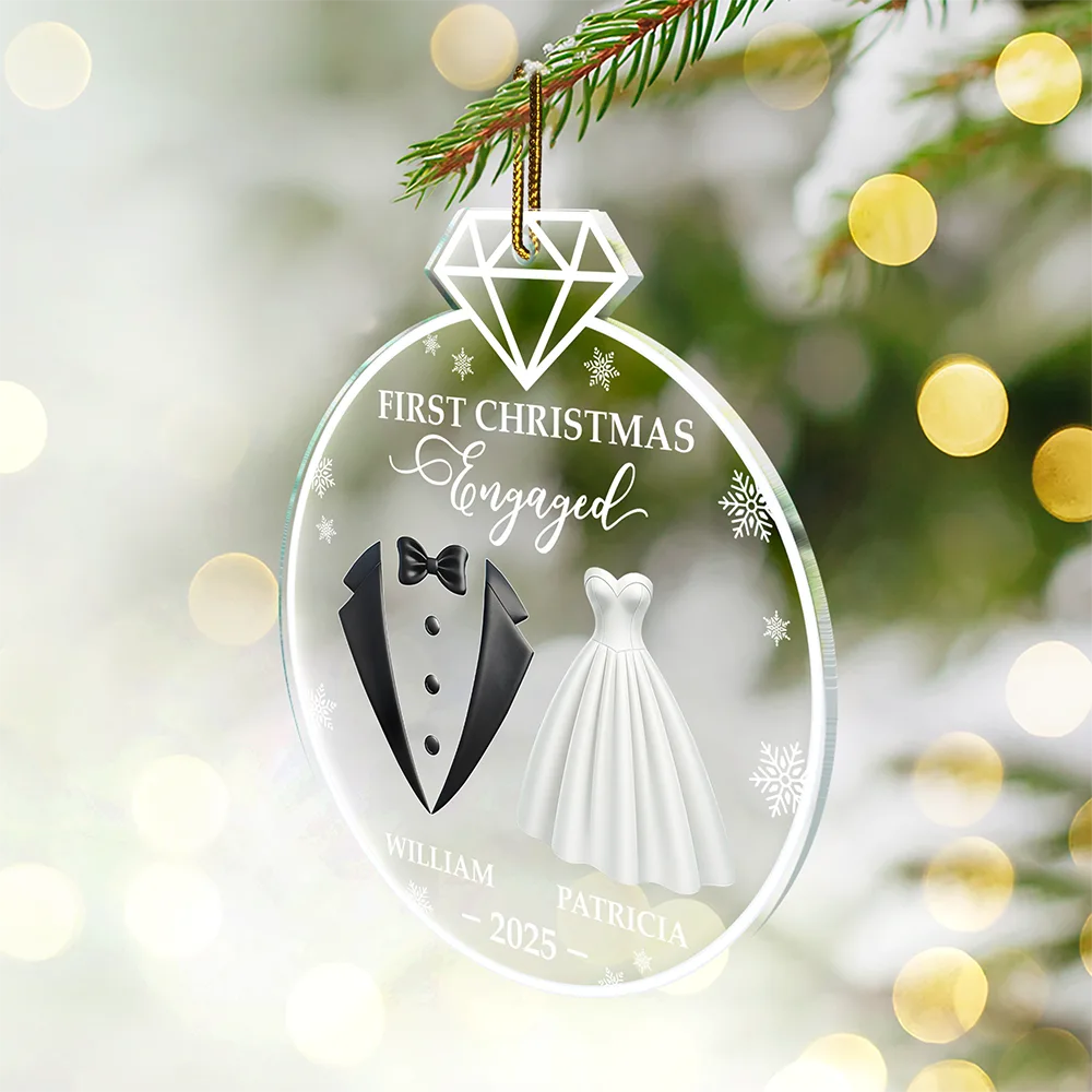 Christmas,Gift For Couples,Gift For Husband,Gift For Wife,Gift For Boyfriend,Gift For Girlfriend,Love - First Christmas As Married Bride Groom Couples - Personalized Custom Shaped Acrylic Ornament