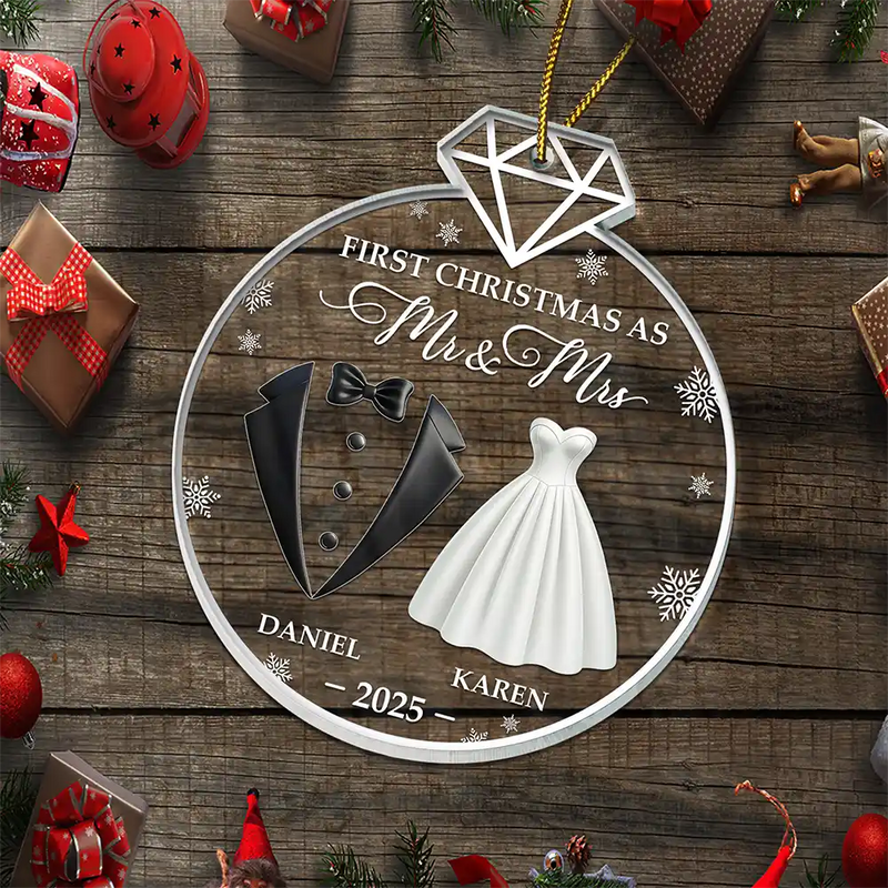 Christmas,Gift For Couples,Gift For Husband,Gift For Wife,Gift For Boyfriend,Gift For Girlfriend,Love - First Christmas As Married Bride Groom Couples - Personalized Custom Shaped Acrylic Ornament