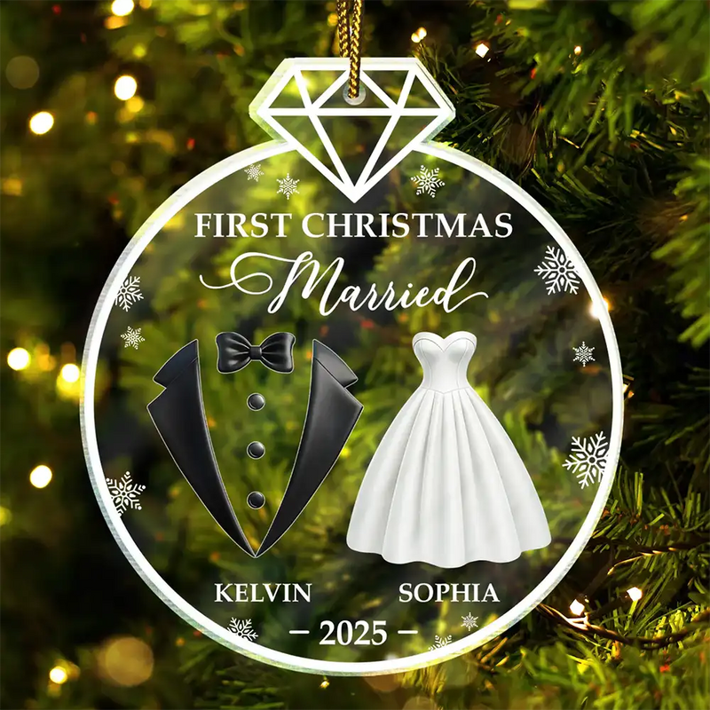 Christmas,Gift For Couples,Gift For Husband,Gift For Wife,Gift For Boyfriend,Gift For Girlfriend,Love - First Christmas As Married Bride Groom Couples - Personalized Custom Shaped Acrylic Ornament
