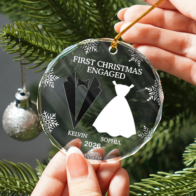 Premier Noël pour les couples mariés - Décoration en verre personnalisée en forme de cœur 