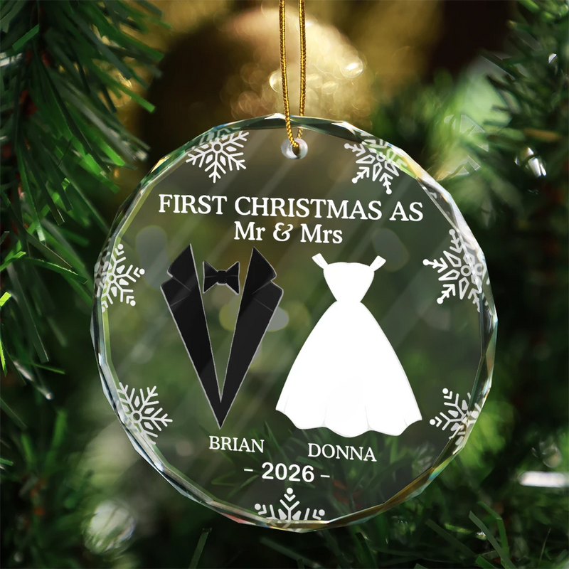Premier Noël pour les couples mariés - Décoration en verre personnalisée en forme de cœur 