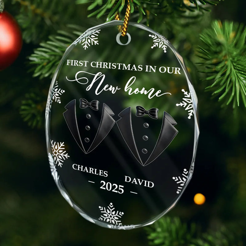 Christmas,Gift For Couples,Gift For Husband,Gift For Wife,Gift For Boyfriend,Gift For Girlfriend,Love - First Christmas As Married Couples - Personalized Oval Glass Ornament