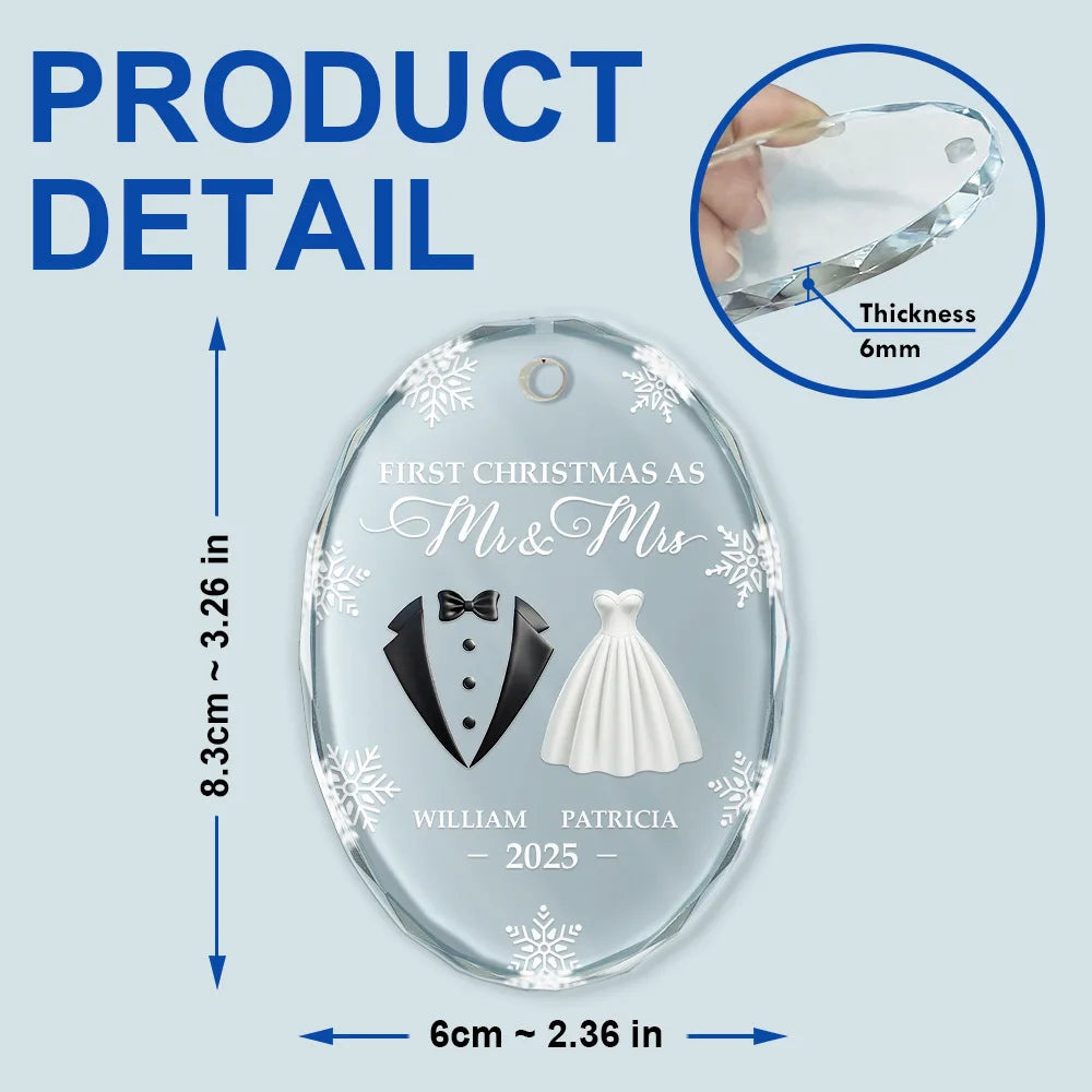 Christmas,Gift For Couples,Gift For Husband,Gift For Wife,Gift For Boyfriend,Gift For Girlfriend,Love - First Christmas As Married Couples - Personalized Oval Glass Ornament
