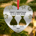Gift For Couples, Wedding Anniversary, Happy, Christmas - First Christmas As Married Couples Snowflake Heart - Personalized Metal Ornament