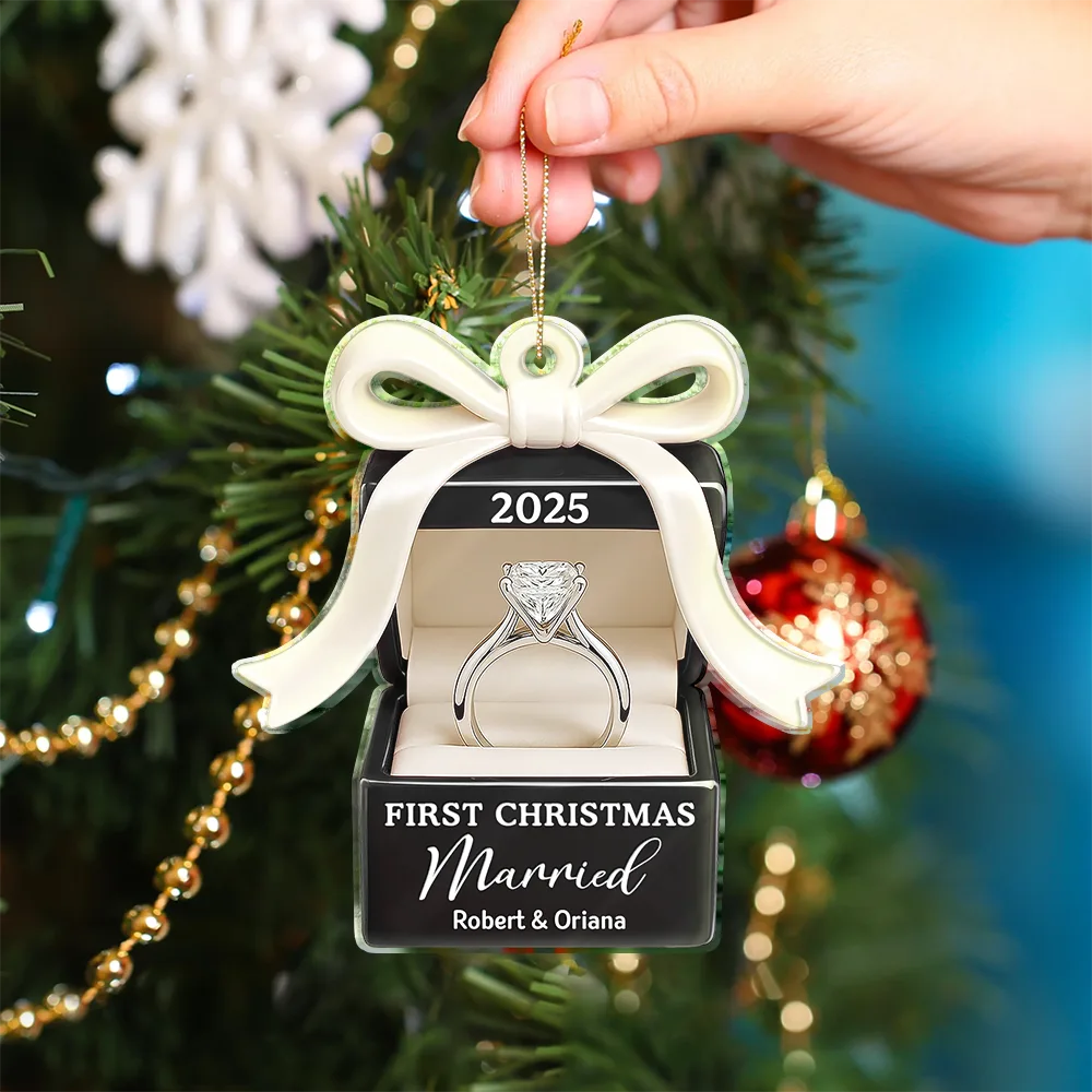 Gift For Couples,Gift For Husband,Gift For Wife,Gift For Boyfriend,Gift For Girlfriend,Married ,Engaged,Anniversary,Wedding Anniversary,Christmas - First Christmas As Mr. & Mrs. - Personalized Custom Shaped Acrylic Ornament