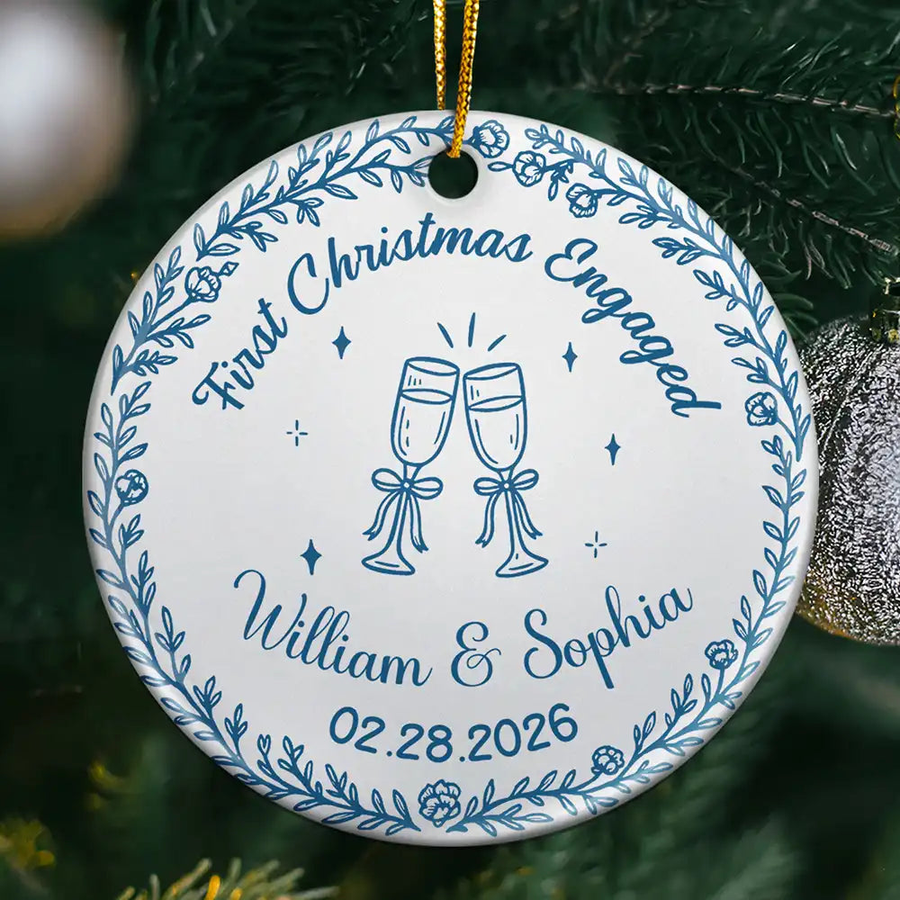 Christmas,Married Couple,Romantic,Gift For Couples,Icon - First Christmas As Mr. & Mrs. Romantic Couple - Personalized Circle Ceramic Ornament