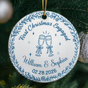 Christmas,Married Couple,Romantic,Gift For Couples,Icon - First Christmas As Mr. & Mrs. Romantic Couple - Personalized Circle Ceramic Ornament